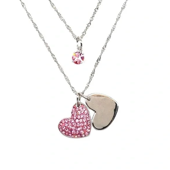 NEW Double Layer Crystal Drop/Heart Necklace - Picture 1 of 2